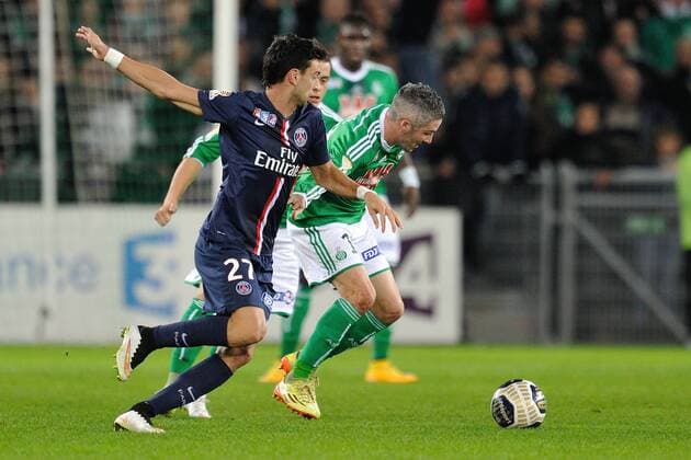 Fabien Lemoine (saint etienne) vs Javier Pastore (psg) FOOTBALL : Saint Etienne vs Paris Saint Germain - Coupe de la ligue - 13 01 2015 FredericChambert Panoramic 