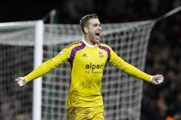 13.01.2015. London, England. FA Cup Third Round Replay. West Ham versus Everton. West Ham United s Adrian celebrates scoring the winning penalty after the shoot-out went to sudden death xCraigxMercerx  ActionPlus11589069