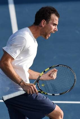 16.01.2015. Auckland, New Zealand. Heineken Tennis Open. France s Adrian Mannarinao celebrates his win on Semi Finals day at the Heineken Open. xAndrewxCornagax xwww.photosport.x  ActionPlus11589577