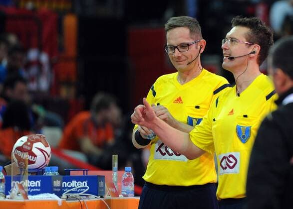 Männer Handball Weltmeisterschaft 2015 Doha Katar Doha, QAT Lusail Multipurpose Hall 16.1.2015 Deutschland vs. Polen: Lars Geipel, Marcus Helbig