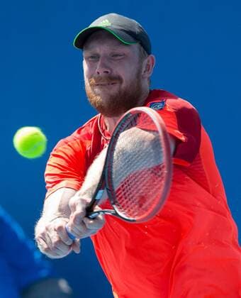 Australian Open 2015, Melbourne Park,ITF Grand Slam Tennis Tournament,Matthias Bachinger (GER),Aktion,Einzelbild, Halbkoerper,Hochformat,