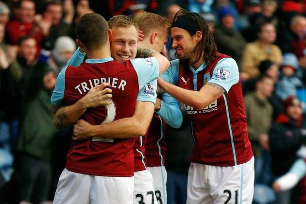 17.01.2015. Burnley, England. Barclays Premier League. Burnley versus Crystal Palace. Burnley defender Ben Mee celebrates scoring his teams first goal (1-0) xPaulxKeevilx  ActionPlus11589978