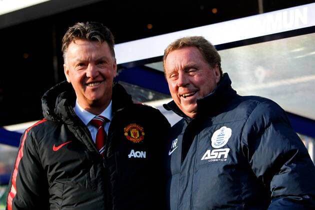 Football - 2014 2015 Premier League - Queens Park Rangers vs. Manchester United ManU Manchester United Manager Louis van Gaal and Queens Park Rangers Manager Harry Redknapp before kick off at Loftus Road Colorsport Shaun Boggust 