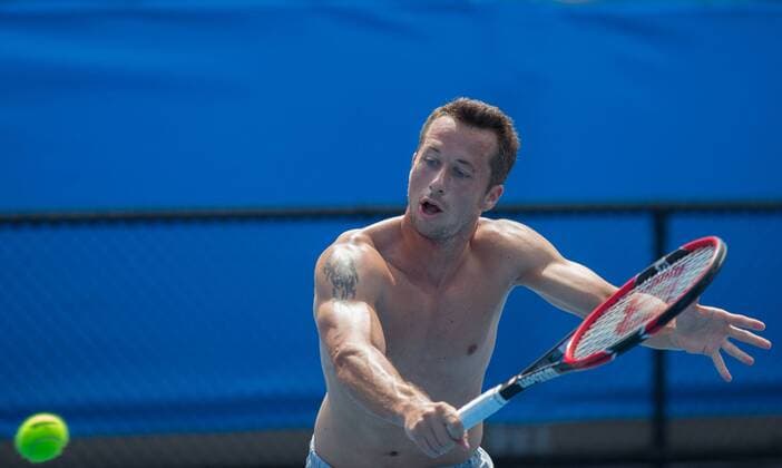 Australian Open 2015, Melbourne Park,ITF Grand Slam Tennis Tournament, Philipp Kohlschreiber (GER),Training, Halbkoerper,Querformat,
