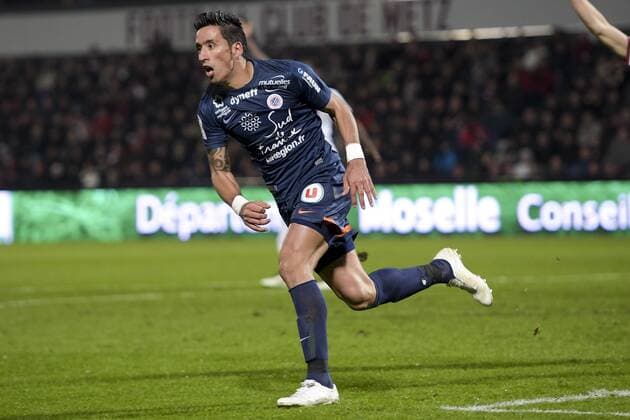 joie de Lucas BARRIOS (Montpellier) apres son 3e but FOOTBALL : FC Metz vs Montpellier - L1 - 17 01 2015 JBAutissier Panoramic 