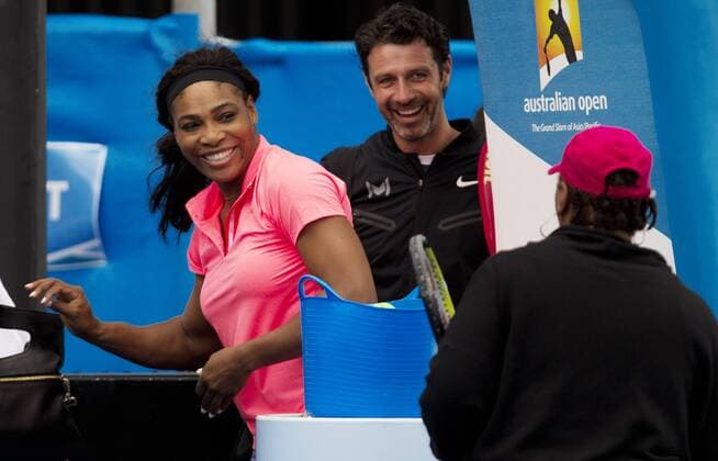 TENNIS - WTA Tennis Damen Australian Open 2015 MELBOURNE,AUSTRALIA,18.JAN.15 - TENNIS - WTA Tour, Grand Slam, Australian Open, training. Image shows Serena Williams (USA) and Patrick Mouratoglou.