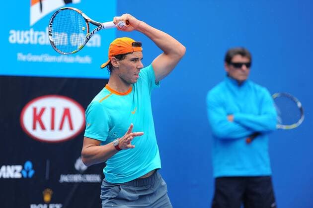 Rafael Nadal (ESP) Toni Nadal (ESP) TENNIS : Open d Australie - Melbourne - 18 01 2015 TennisMagazine Panoramlc 