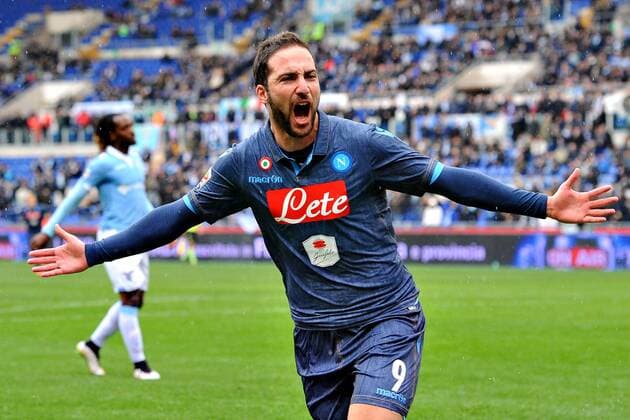 Aktuell Fußball, Italien, Serie A, Lazio Rom - SSC Neapel As Roma 18 01 2015 - campionato di calcio serie A Lazio Rom vs SSC Neapel: Torjubel Gonzalo Higuain 