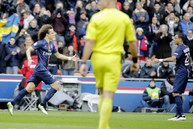 David Luiz Moreira Marinho (psg) but - joie, Gregory Van Der Wiel (psg) FOOTBALL : Paris st Germain vs Evian Thonon Gaillard - Ligue 1 - 18 01 2015 StephaneAllaman 
