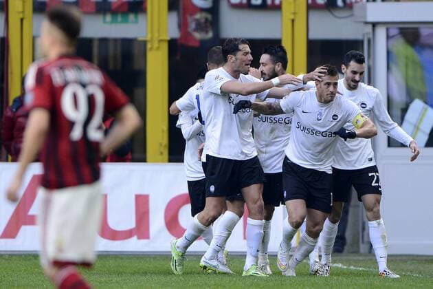 German Denis Atalanta 0-1. Celebration goal - Mailand, Italien - Fussball, Serie A - AC Mailand vs. Atalanta Bergamo - giuseppexceleste