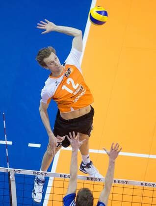 Berlin, Deutschland, 18.01.2015: DVL Volleyball Bundesliga Saison 2014 2015 - BR Volleys - VfB Friedrichshafen. Paul Carroll (BR Volleys 12)