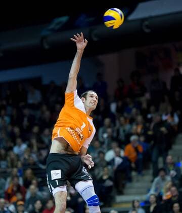 Berlin, Deutschland, 18.01.2015: DVL Volleyball Bundesliga Saison 2014 2015 - BR Volleys - VfB Friedrichshafen. Paul Carroll (BR Volleys 12)