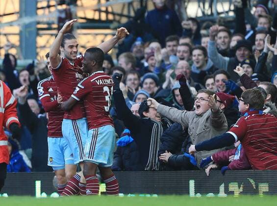 West Ham s Andy Carroll celebrates scoring his sides opening goal Barclays Premier League - West Ham United vs Hull City - Upton Park - England - 18th January 2015 - Picture David Klein Sportimage EDITORIAL USE ONLY. No use with unauthorised audio, video, data, fixture lists, club league logos or live services. Online in-match use limited to 120 images, no video emulation. No use in betting, games or single club league player publications.