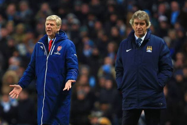 Arsenal s manager, Arsene Wenger and Manuel Pellegrini, manager of Manchester City - Manchester City vs. Arsenal - Barclay s Premier League - Etihad Stadium - Manchester - 18 01 2015 Pic Philip Oldham Sportimage EDITORIAL USE ONLY. No use with unauthorised audio, video, data, fixture lists, club league logos or live services. Online in-match use limited to 120 images, no video emulation. No use in betting, games or single club league player publications.