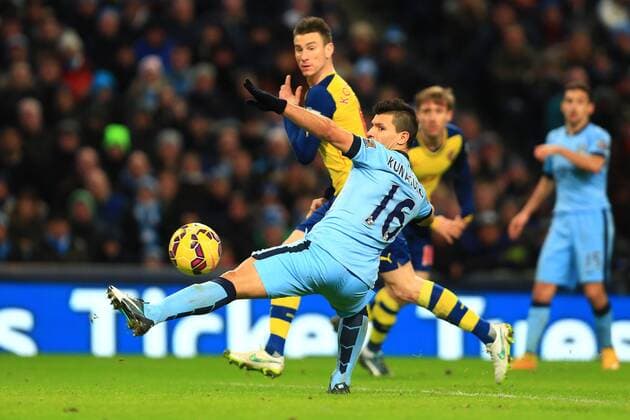 Sergio Aguero of Manchester City fails to latch on to a goal scoring opportunity - Manchester City vs. Arsenal - Barclay s Premier League - Etihad Stadium - Manchester - 18 01 2015 Pic Philip Oldham Sportimage EDITORIAL USE ONLY. No use with unauthorised audio, video, data, fixture lists, club league logos or live services. Online in-match use limited to 120 images, no video emulation. No use in betting, games or single club league player publications.