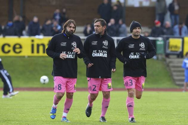 Reynald Pedros PAtrick Colleter Bixente Lizarazu NEWS : Varietes Club de France est Charlie vs Orry la Ville - Benefizspiel zu Ehren der Opfer der Terroranschläge von Paris - 18 01 2015 - GwendolineLeGoff 