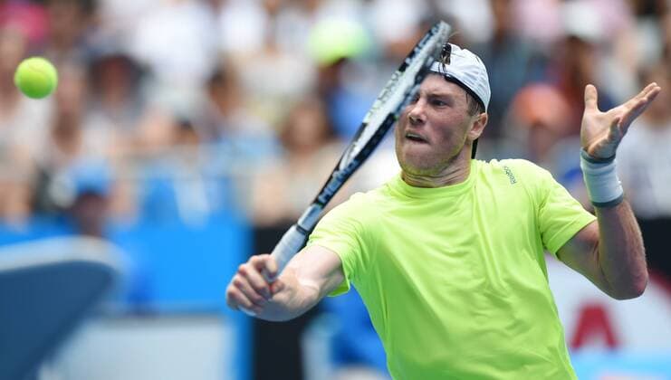 Jan. 20, 2015 - Melbourne, VICTORIA, AUSTRALIA - Ukraine s Illya Marchenko in action on day 2 of the Australian Open tennis on Hisense Arena in Melbourne, Australia. Tennis 2015 - - ZUMAk106