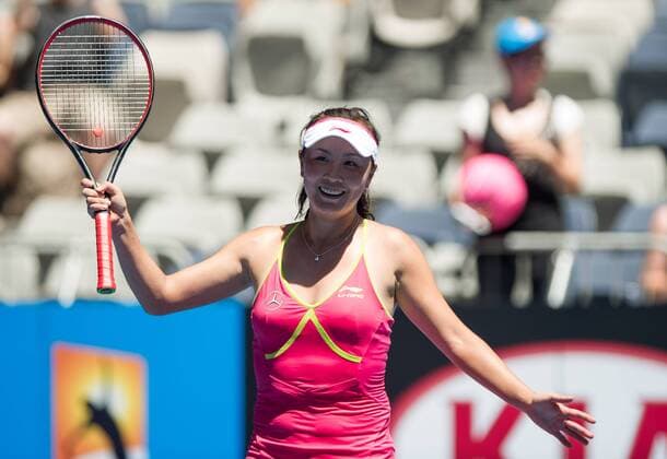 (150121) -- MELBOURNE, Jan. 21, 2015 -- Peng Shuai of China celebrates after winning her women s singles second round match against Magdalena Rybarikova of Slovakia at the Australian Open tournament in Melbourne, Australia, Jan. 21, 2015. Peng won 2-0. ) (SP)AUSTRALIA-MELBOURNE-TENNIS-PENG SHUAI BaixXue 