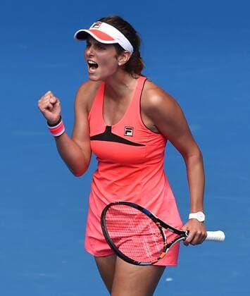 Jan. 21, 2015 - Melbourne, VICTORIA, AUSTRALIA - Germany s Julia Goerges reacts after winning a point during her match on day 3 of the Australian Open tennis on Show Court 3 in Melbourne, Australia. Tennis 2015 - Australian Open - Day 3 - ZUMAk106