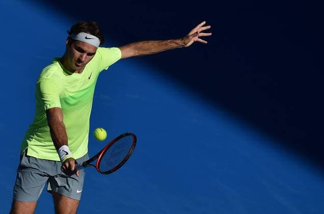 Jan. 21, 2015 - Melbourne, VICTORIA, AUSTRALIA - Switzerland s Roger Federer in action during his match on day 3 of the Australian Open tennis on RodLaver Arena in Melbourne, Australia. Tennis 2015 - Australian Open - Day 3 - ZUMAk106