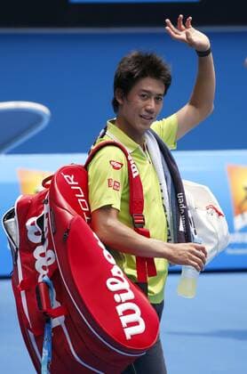 Kei Nishikori (JPN), JANUARY 20, 2015 - Tennis : Kei Nishikori of Japan celebrates after winning the men s singles first round match of the Australian Open tennis tournament at Margaret Court Arena, Melbourne Park in Melbourne, Australia. NoxThirdxPartyxSales  (jwhb006234)