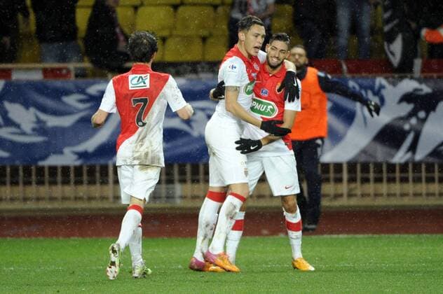 Aktuell Fußball, Frankreich, Coupe de France, AS Mpnaco - Evian Thonon Gaillard LUCAS OCAMPOS (ASM) - Yannick FERREIRA CARRASCO (ASM) - ATTITUDE - JOIE FOOTBALL : AS Monaco FC - FC Evian Thonon Gaillard TG - Coupe de France - 21 01 2015 FEPx 