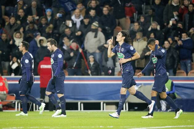 Aktuell Fußball, Frankreich, Coupe de France, Paris St. Germain - Girondins Bordeaux Edinson Roberto Paulo Cavani Gomez (psg) (El Matador) (El Botija) (Florestan) joie suite au but Paris St. Germain (PSG) - Girondins Bordeaux Coupe de France - 21 01 2015 StephaneAllamanx 