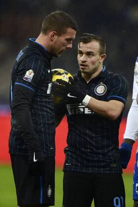 Aktuell Fußball, Italien, Coppa Italia, Inter Mailand - Sampdoria Genua Lukas Podolski, Xherdan Shaqiri Inter Inter Mailand - Sampdoria Genua Coppa Italia giuseppexceleste