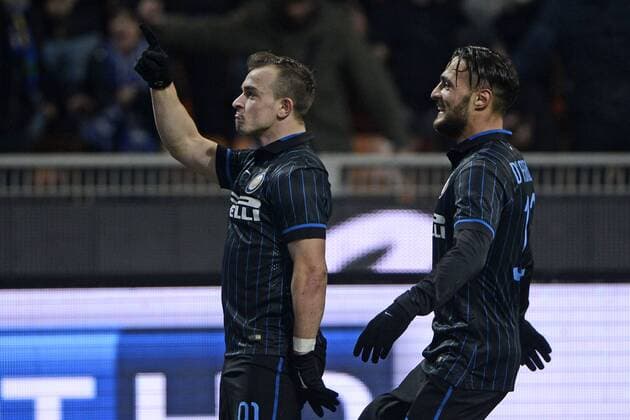 Torjubel di Xherdan Shaqiri Inter 1-0. Celebration goal Inter Mailand - Sampdoria Genua Coppa Italia giuseppexceleste