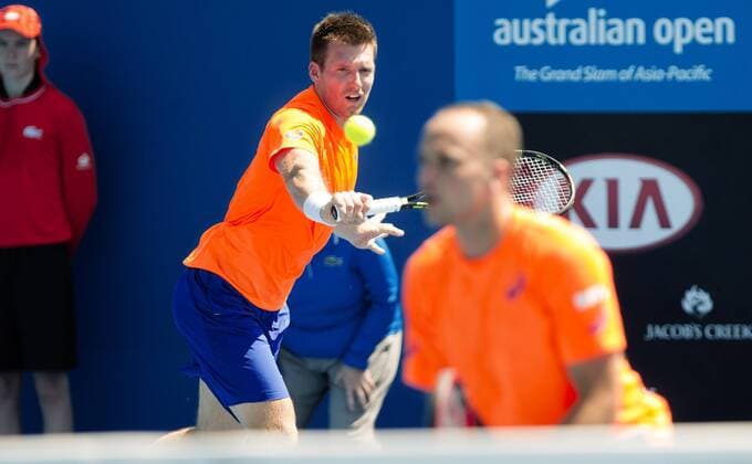 TENNIS - ATP Tennis Herren Australian Open 2015 MELBOURNE,AUSTRALIA,22.JAN.15 - TENNIS - ATP World Tour, Grand Slam, Australian Open, doubles. Image shows Alexander Peya (AUT) and Bruno Soares (BRA).