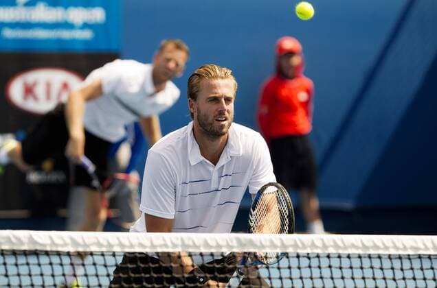 TENNIS - ATP Tennis Herren Australian Open 2015 MELBOURNE,AUSTRALIA,22.JAN.15 - TENNIS - ATP World Tour, Grand Slam, Australian Open, doubles. Image shows Michael Venus (NZL) and Oliver Marach (AUT).
