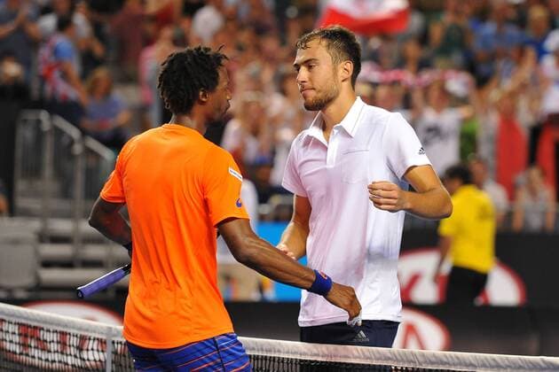 Gael Monfils (FRA) Jerzy Janowicz (POL) TENNIS : Open d Australie - Melbourne - 22 01 2015 TennisMagazine Panoramlc 
