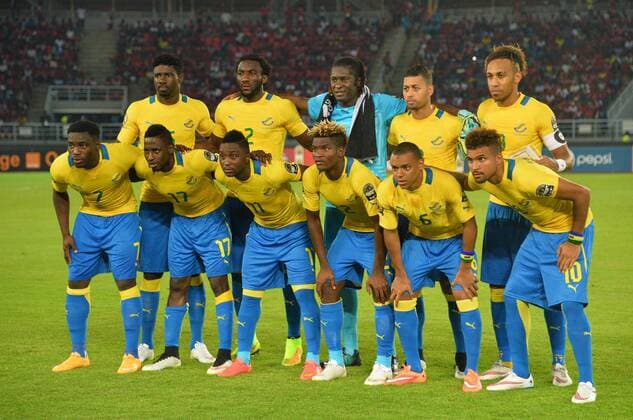 Mannschaftsbild Gabun - Bruno Ecuele Manga - Aaron Appindangoye - Didier Ovono - Lloyd Palun - Pierre-Emerick Aubameyang - Malick Evouna - Andre Poko - Levy Clement Madinda - Aaron Appindangoye - Johann Obiang - Frederic Bulot - CAN 2015 - 21 01 2015 Panoramic Panoramic 