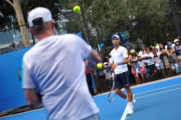 Novak Djokovic (SRB) Boris Becker TENNIS : Open d Australie - Melbourne - 23 01 2015 TennisMagazine Panoramlc 