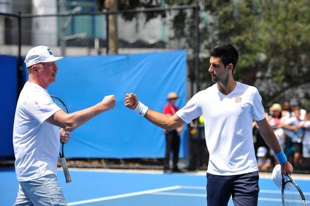 Novak Djokovic (SRB) Boris Becker TENNIS : Open d Australie - Melbourne - 23 01 2015 TennisMagazine Panoramlc 