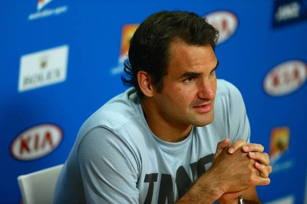 Roger Federer of Switzerland speaks during a press conference PK Pressekonferenz third round match of 2015 Australian Open tennis tournament in Melbourne. 23 January 2015.  20150123_44043