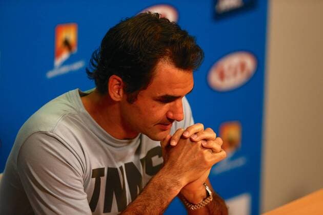 Roger Federer of Switzerland reacts during a press conference PK Pressekonferenz third round match of 2015 Australian Open tennis tournament in Melbourne. 23 January 2015.  20150123_63133