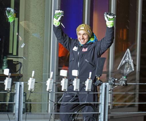 ALPINE SKIING - FIS WC Kitzbuehel KITZBUEHEL,AUSTRIA,23.JAN.15 - ALPINE SKIING - FIS World Cup, Alpine combined, men, award ceremony. Image shows the rejoicing of Marcel Hirscher (AUT).