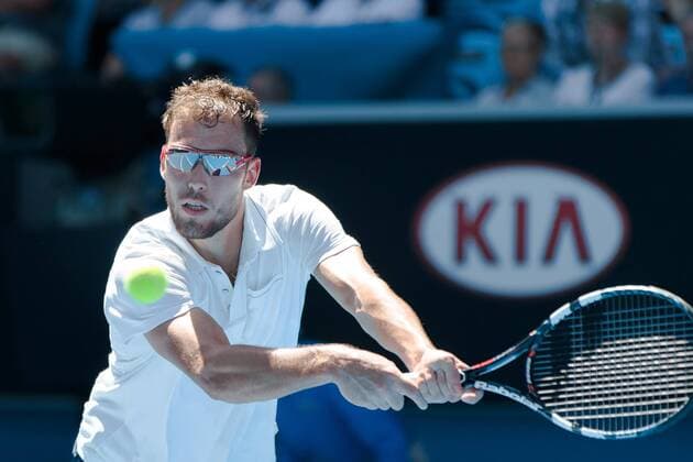 January 24, 2015: Jerzy Janowicz (POL) in action in a 3rd round match against 12th seed Feliciano Lopez (ESP) on day six of the 2015 Australian Open grand slam tennis tournament at Melbourne Park in Melbourne, Australia. Sydney Low Cal Media. Tennis 2015: Australian Open JAN 24 - ZUMAc04_