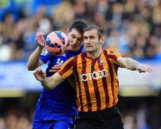 Chelsea s Andreas Christensen tussles with Bradford s James Hanson FA Cup Fourth Round - Chelsea vs Bradford City - Stamford Bridge - England - 24th January 2015 - Picture David Klein Sportimage EDITORIAL USE ONLY. No use with unauthorised audio, video, data, fixture lists, club league logos or live services. Online in-match use limited to 120 images, no video emulation. No use in betting, games or single club league player publications.