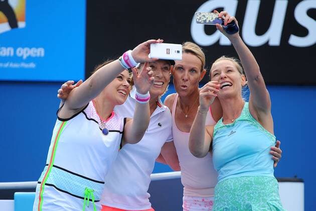 Marion Bartoli (FRA) Martina Navratilova (USA) Nicole Bradtke (AUS) Barbara Schett (AUT) TENNIS : Open d Australie - Melbourne - 25 01 2015 TennisMagazine Panoramlc 