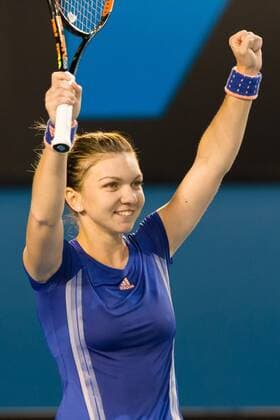 January 25, 2015: 3rd seed Simona Halep (ROU) celebrates her win in a 4th round match on day seven of the 2015 Australian Open grand slam tennis tournament at Melbourne Park in Melbourne, Australia. Tennis 2015: Australian Open JAN 25 - ZUMAc04_