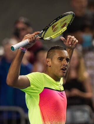 -- MELBOURNE, Jan. 25, 2015 -- Nick Kyrgios of Australia celebrates after winning his men s singles fourth round match on day seven of 2015 Australian Open tennis tournament at Melbourne Park in Melbourne, Australia, Jan. 25, 2015. BaixXue 