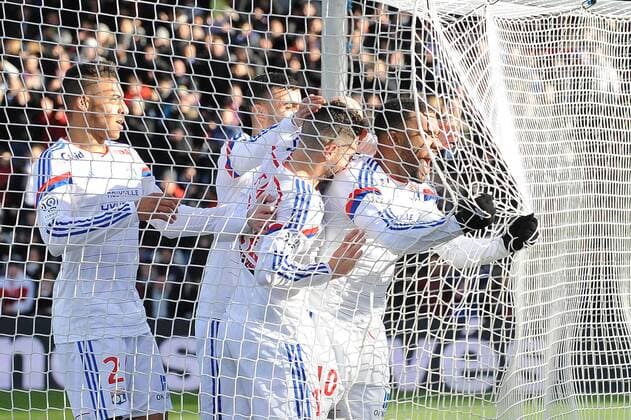 joie Alexandre Lacazette apres son but - Christophe Jallet - Jordan Ferri - Corentin Tolisso - Rachid Ghezzal (Lyon) FOOTBALL : Olympique Lyon vs FC Metz - Ligue 1 - 25 01 2015 NLeGouic FE