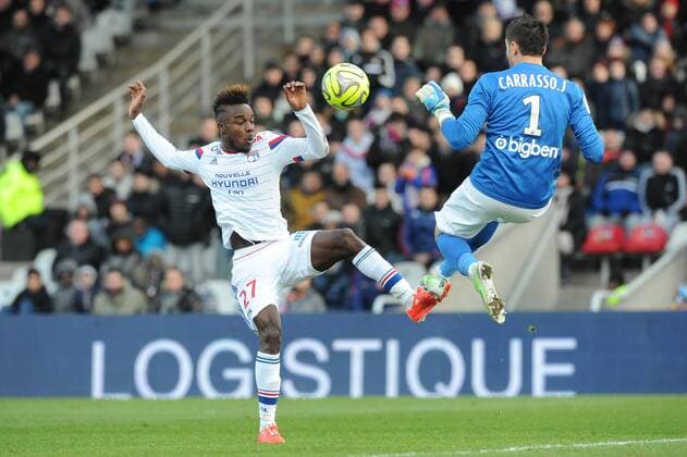 Maxwel albert Gnaly Cornet (Lyon) Johan Carrasso (Metz) FOOTBALL : Olympique Lyon vs FC Metz - Ligue 1 - 25 01 2015 NLeGouic FE