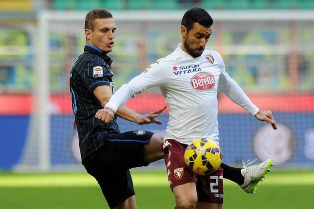 An Milano 25 01 2015 - campionato di calcio serie A Inter Mailand vs FC Turin: Nemanja Vidic-Fabio Quagliarella 