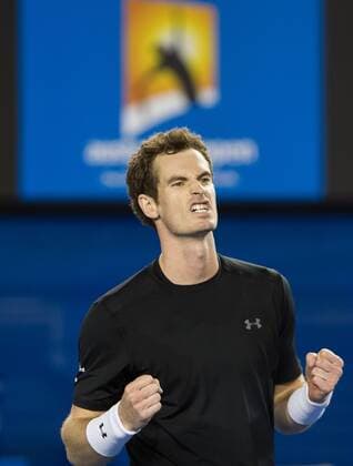 (150125) -- MELBOURNE, Jan. 25, 2015 -- Andrew - Andy - Murray of Britain celebrates during his men s singles fourth round match on day seven of 2015 Australian Open tennis tournament at Melbourne Park in Melbourne, Australia, Jan. 25, 2015. BaixXue 