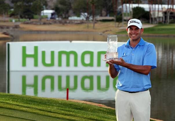 January 25, 2015 Bill Haas poses with the trophy after winning the final round of the Humana Challenge in partnership with The Clinton Foundation on the ArnoldPalmer Private Course at PGA Golf Herren West in La Quinta, California. .PGA GOLF 2015: Humana Challenge - Final Round JAN 25 - ZUMAcb8_