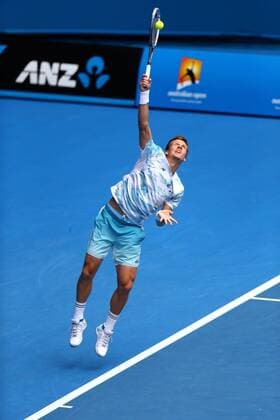 MELBOURNE, AUSTRALIA - JANUARY 27: Tomas Berdych of Czech Republic returns a shot during day nine of the 2015 Australian Open at Melbourne Park on January 27, 2015 in Melbourne, Australia.  CFP462369576 