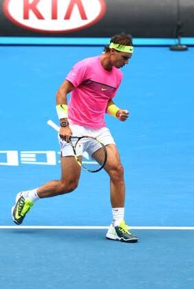 Rafael Nadal of Spain reacts after scoring in the men s singles quarterfinal match of the 2015 Australian Open tennis tournament in Melbourne, Victoria, Australia, 27 January 2015.  20150127_61224